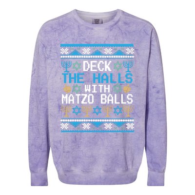 Deck The Halls With Matzo Balls Ugly Hanukkah Christmas Colorblast Crewneck Sweatshirt