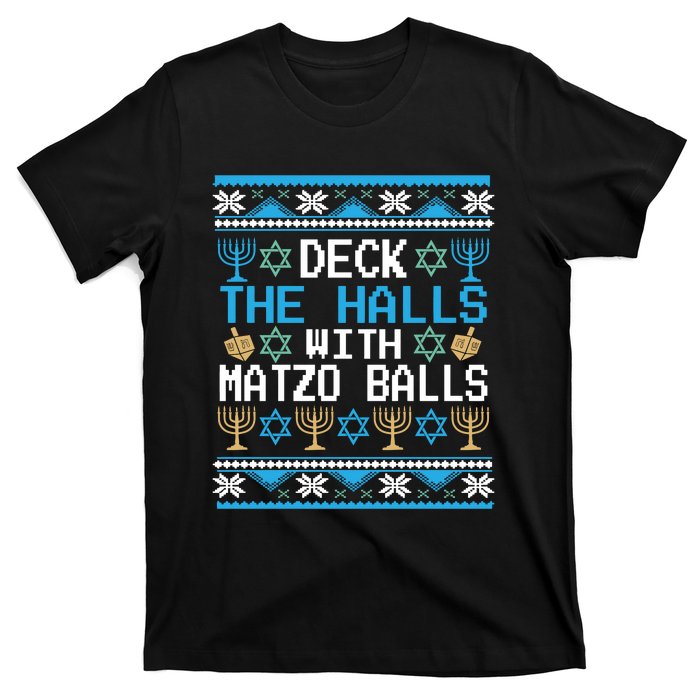 Deck The Halls With Matzo Balls Ugly Hanukkah Christmas T-Shirt