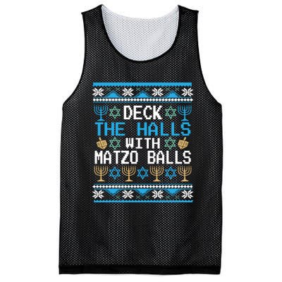 Deck The Halls With Matzo Balls Ugly Hanukkah Christmas Mesh Reversible Basketball Jersey Tank