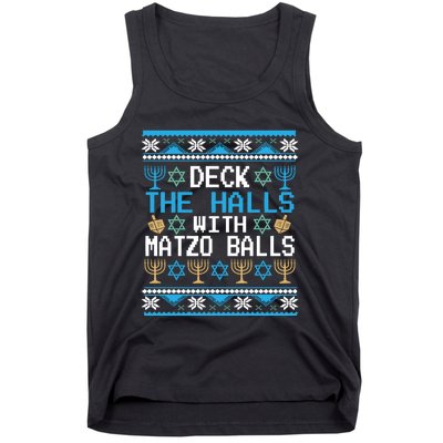 Deck The Halls With Matzo Balls Ugly Hanukkah Christmas Tank Top