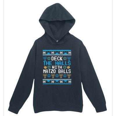 Deck The Halls With Matzo Balls Ugly Hanukkah Christmas Urban Pullover Hoodie