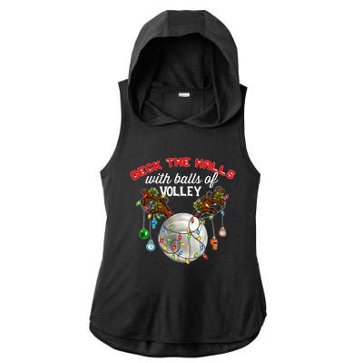 Deck The Halls With Balls Of Volley Christmas Volleyball Ladies PosiCharge Tri-Blend Wicking Draft Hoodie Tank