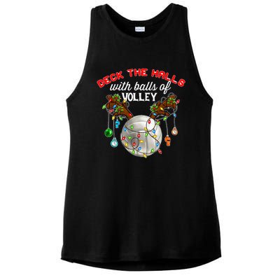 Deck The Halls With Balls Of Volley Christmas Volleyball Ladies PosiCharge Tri-Blend Wicking Tank