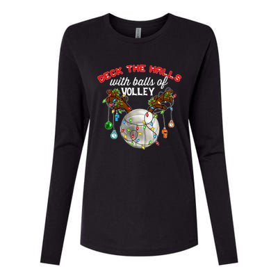 Deck The Halls With Balls Of Volley Christmas Volleyball Womens Cotton Relaxed Long Sleeve T-Shirt