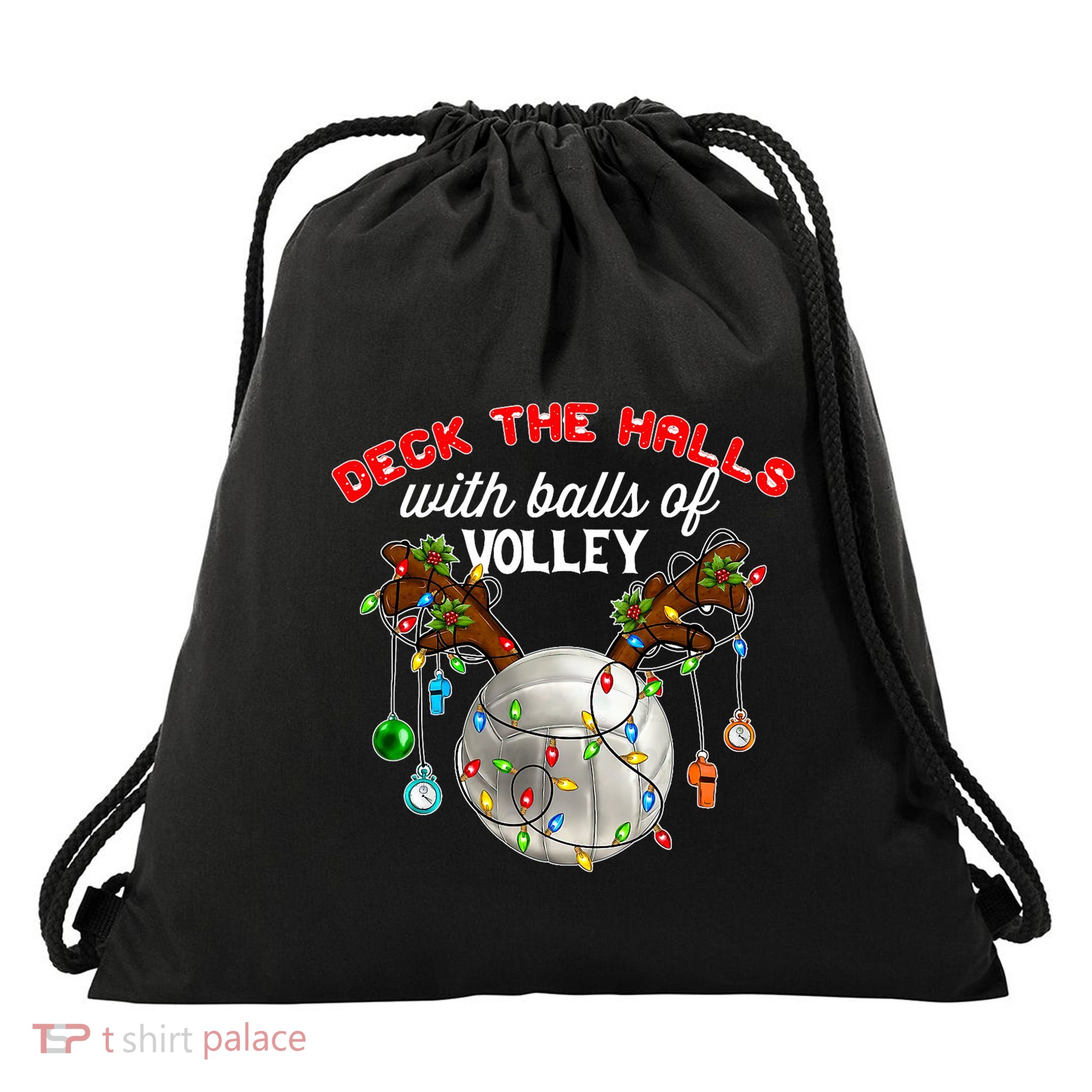 Deck The Halls With Balls Of Volley Christmas Volleyball Drawstring Bag