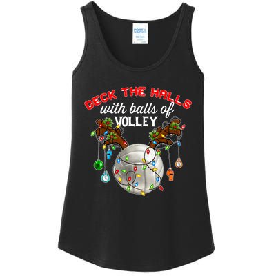 Deck The Halls With Balls Of Volley Christmas Volleyball Ladies Essential Tank