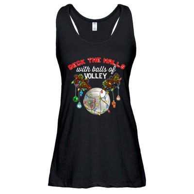 Deck The Halls With Balls Of Volley Christmas Volleyball Ladies Essential Flowy Tank