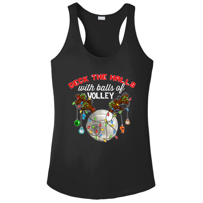 Deck The Halls With Balls Of Volley Christmas Volleyball Ladies PosiCharge Competitor Racerback Tank