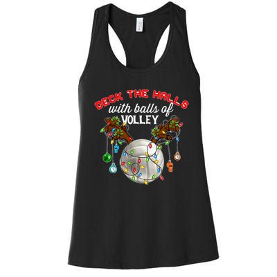 Deck The Halls With Balls Of Volley Christmas Volleyball Women's Racerback Tank