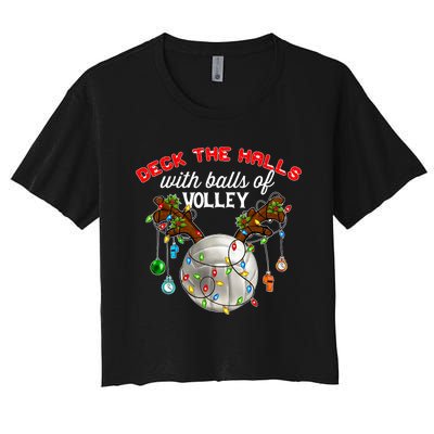 Deck The Halls With Balls Of Volley Christmas Volleyball Women's Crop Top Tee