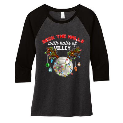 Deck The Halls With Balls Of Volley Christmas Volleyball Women's Tri-Blend 3/4-Sleeve Raglan Shirt