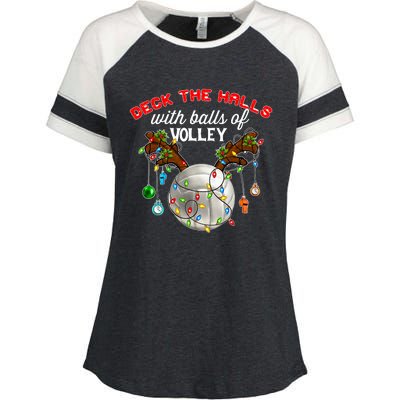 Deck The Halls With Balls Of Volley Christmas Volleyball Enza Ladies Jersey Colorblock Tee