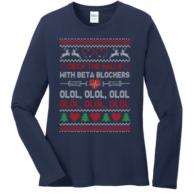 Deck The Halls With Beta Blockers Ladies Long Sleeve Shirt