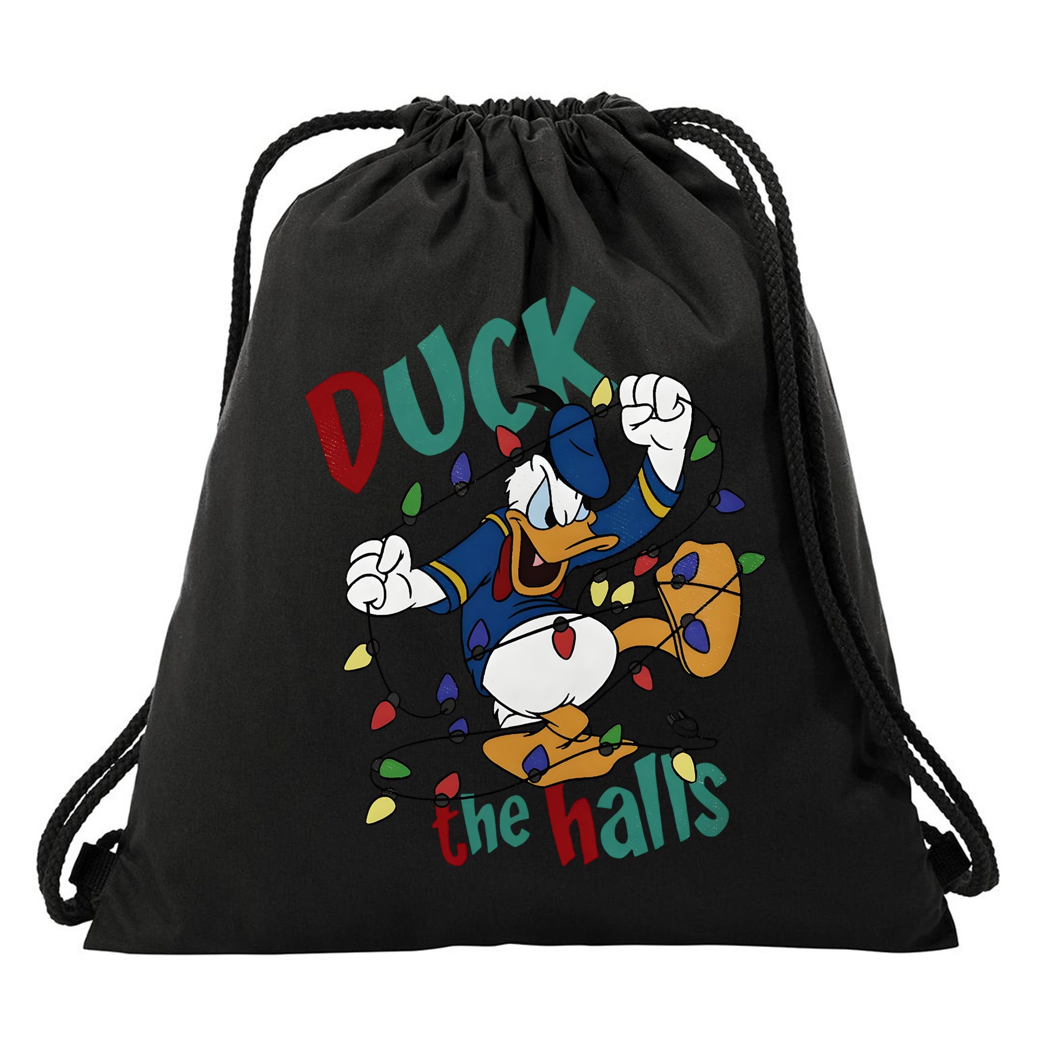 Duck The Halls Christmas Lights Drawstring Bag