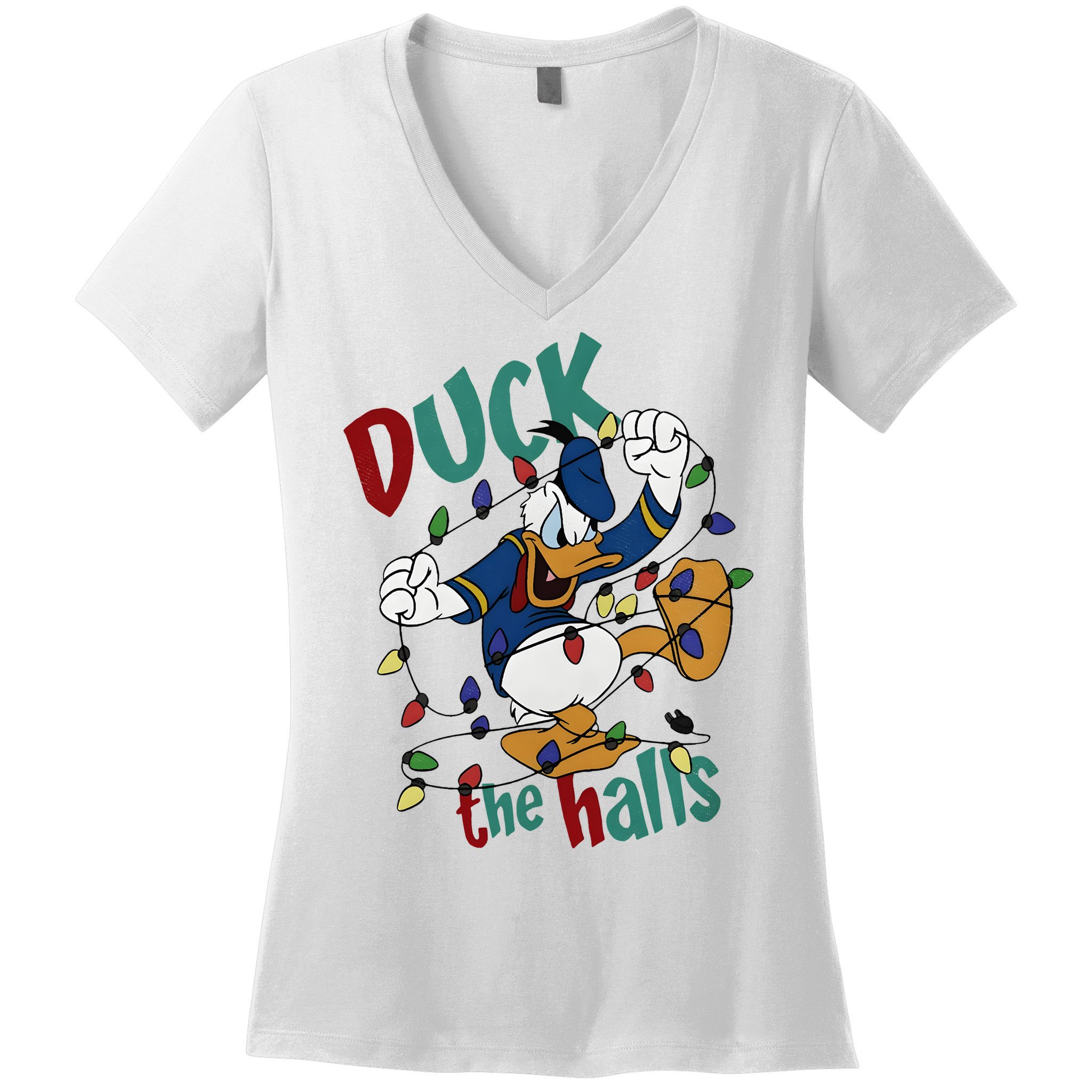 Duck The Halls Christmas Lights Women's V-Neck T-Shirt