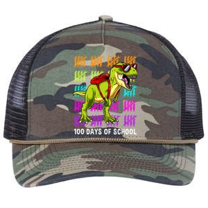 Dinosaur Trex Happy 100th Day Of School Boy Retro Rope Trucker Hat Cap