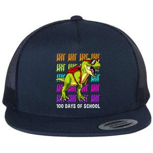 Dinosaur Trex Happy 100th Day Of School Boy Flat Bill Trucker Hat