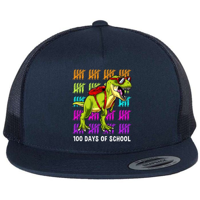 Dinosaur Trex Happy 100th Day Of School Boy Flat Bill Trucker Hat