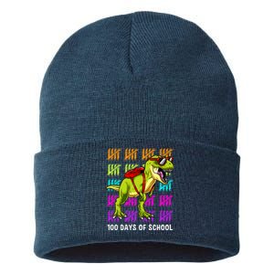 Dinosaur Trex Happy 100th Day Of School Boy Sustainable Knit Beanie