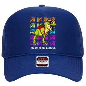 Dinosaur Trex Happy 100th Day Of School Boy High Crown Mesh Back Trucker Hat