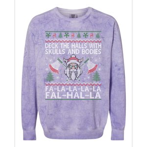 Deck The Halls With Skulls And Bodies Viking Christmas Ugly Gift Colorblast Crewneck Sweatshirt