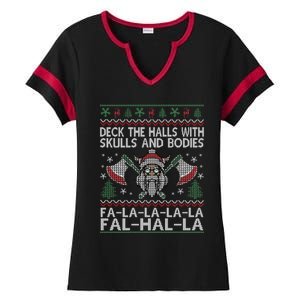 Deck The Halls With Skulls And Bodies Viking Christmas Ugly Gift Ladies Halftime Notch Neck Tee