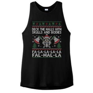 Deck The Halls With Skulls And Bodies Viking Christmas Ugly Gift Ladies PosiCharge Tri-Blend Wicking Tank