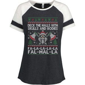 Deck The Halls With Skulls And Bodies Viking Christmas Ugly Gift Enza Ladies Jersey Colorblock Tee