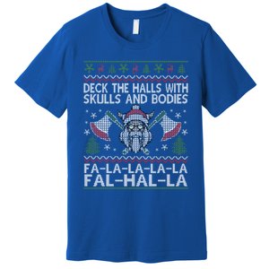 Deck The Halls With Skulls And Bodies Viking Christmas Ugly Gift Premium T-Shirt