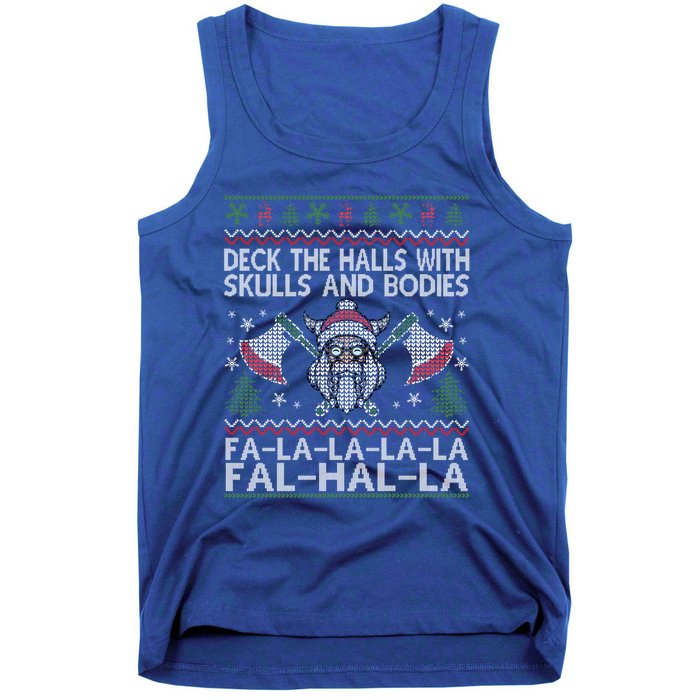 Deck The Halls With Skulls And Bodies Viking Christmas Ugly Gift Tank Top