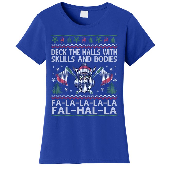 Deck The Halls With Skulls And Bodies Viking Christmas Ugly Gift Women's T-Shirt