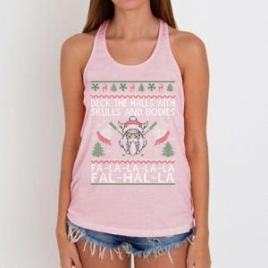 Deck The Halls With Skulls And Bodies Viking Christmas Ugly Gift Women's Knotted Racerback Tank