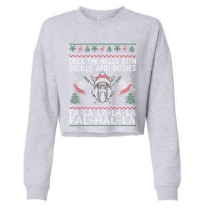 Deck The Halls With Skulls And Bodies Viking Christmas Ugly Gift Cropped Pullover Crew