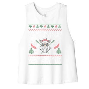 Deck The Halls With Skulls And Bodies Viking Christmas Ugly Gift Women's Racerback Cropped Tank