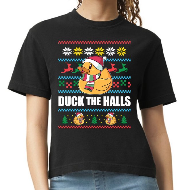 Duck The Halls Funny Ugly Christmas Sweater Meme Gift Cute Gift Comfort Colors Boxy T-Shirt
