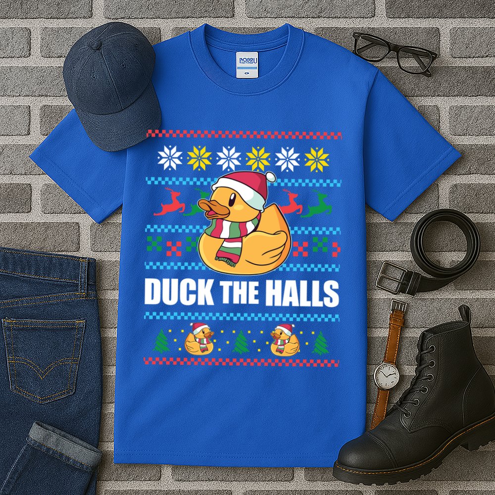Duck The Halls Funny Ugly Christmas Sweater Meme Gift Cute Gift Tall T-Shirt