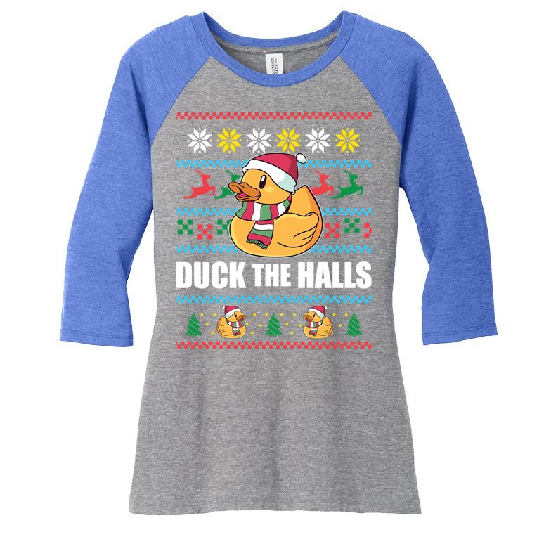 Duck The Halls Funny Ugly Christmas Sweater Meme Gift Cute Gift Women's Tri-Blend 3/4-Sleeve Raglan Shirt