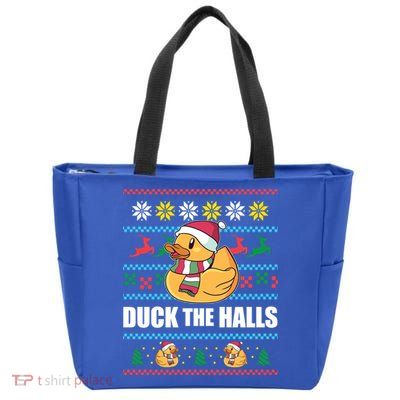 Duck The Halls Funny Ugly Christmas Sweater Meme Gift Cute Gift Zip Tote Bag
