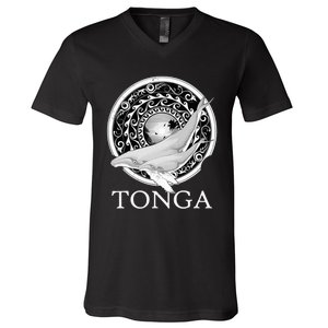 Dive Tonga Humpback Whales Polynesian Design Tonga Roots V-Neck T-Shirt