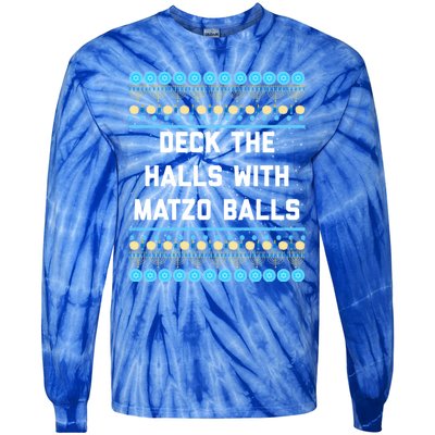 Deck The Halls With Matzo Balls Funny Jewish Tie-Dye Long Sleeve Shirt