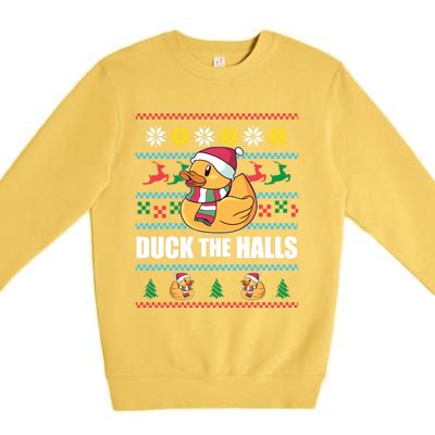 Duck The Halls! Ugly Christmas Jumper Funny Santa Claus Meme Premium Crewneck Sweatshirt