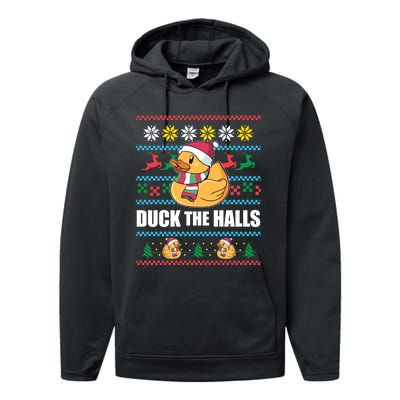 Duck The Halls! Ugly Christmas Jumper Funny Santa Claus Meme Performance Fleece Hoodie