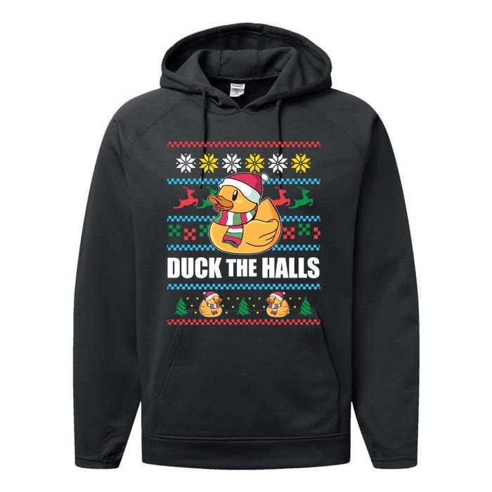 Duck The Halls! Ugly Christmas Jumper Funny Santa Claus Meme Performance Fleece Hoodie