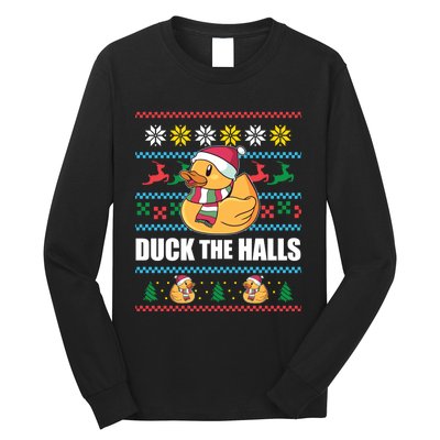 Duck The Halls! Ugly Christmas Jumper Funny Santa Claus Meme Long Sleeve Shirt