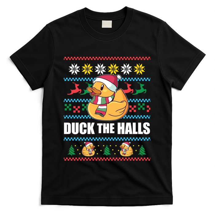 Duck The Halls! Ugly Christmas Jumper Funny Santa Claus Meme T-Shirt