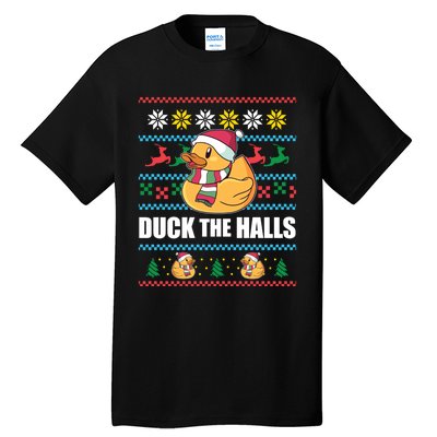 Duck The Halls! Ugly Christmas Jumper Funny Santa Claus Meme Tall T-Shirt