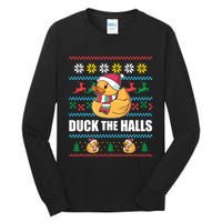 Duck The Halls! Ugly Christmas Jumper Funny Santa Claus Meme Tall Long Sleeve T-Shirt