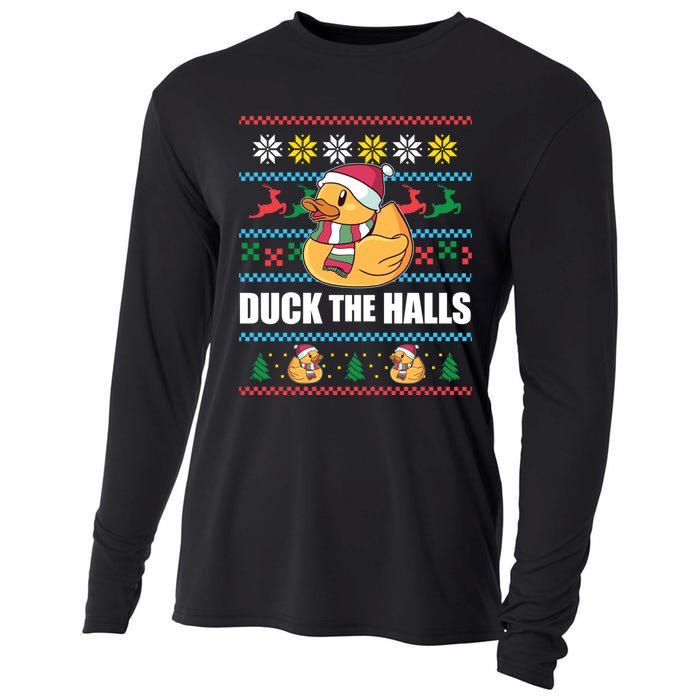 Duck The Halls! Ugly Christmas Jumper Funny Santa Claus Meme Cooling Performance Long Sleeve Crew