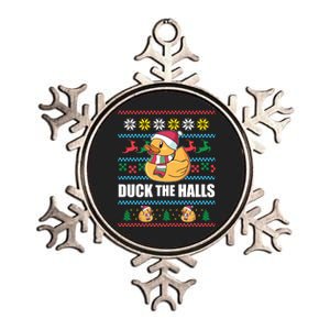 Duck The Halls! Ugly Christmas Jumper Funny Santa Claus Meme Metallic Star Ornament