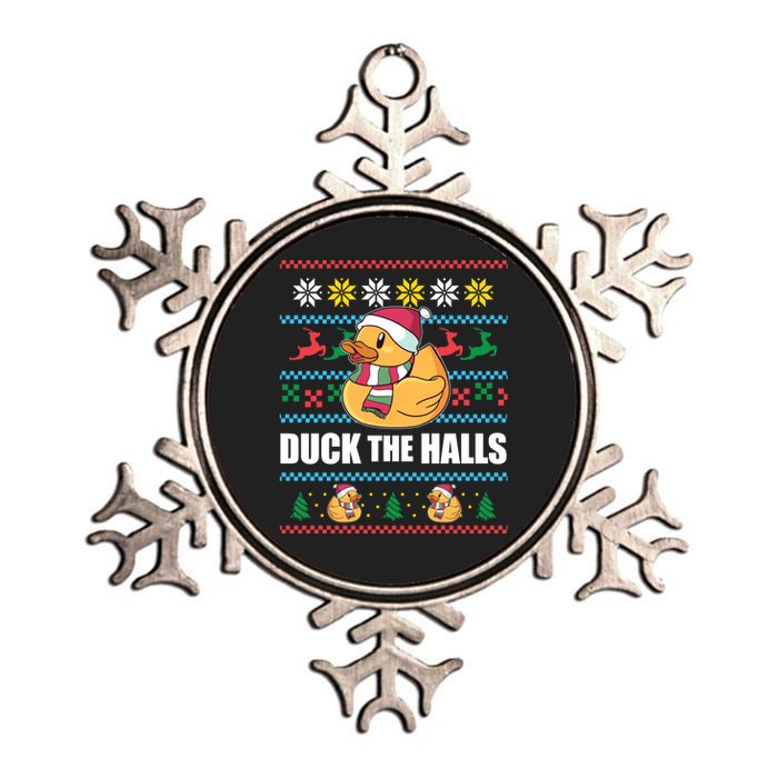 Duck The Halls! Ugly Christmas Jumper Funny Santa Claus Meme Metallic Star Ornament